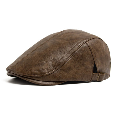 Coppola Uomo in Pelle Cappello Berretto con Visiera Quattro Stagioni Nero