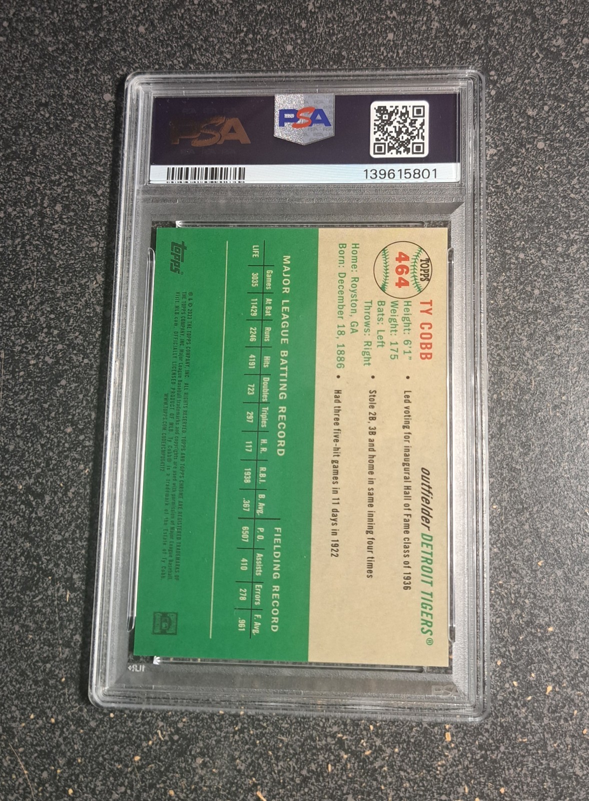 2023 Topps Chrome Platinum Ty Cobb #464 Green Wave freshly graded 58/99 PSA 9 view 2