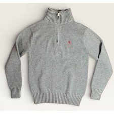 NWT Polo Ralph Lauren Kids Gray Quarter Zip Sweater Red Pony Logo Size M 10-12