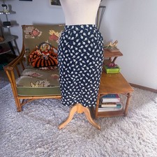 Vintage 1940s Style Skirt l Novelty Hat Print l Blue White l A-line l M l 80s
