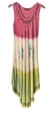 CERULEAN MAXI SUN DRESS size s m 12 14 16 long boho ombré rayon cream green pink