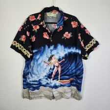 VTG Koko Island Hawaiian Shirt Men 2XL Black Hula Surfing Girl Resort Unique USA