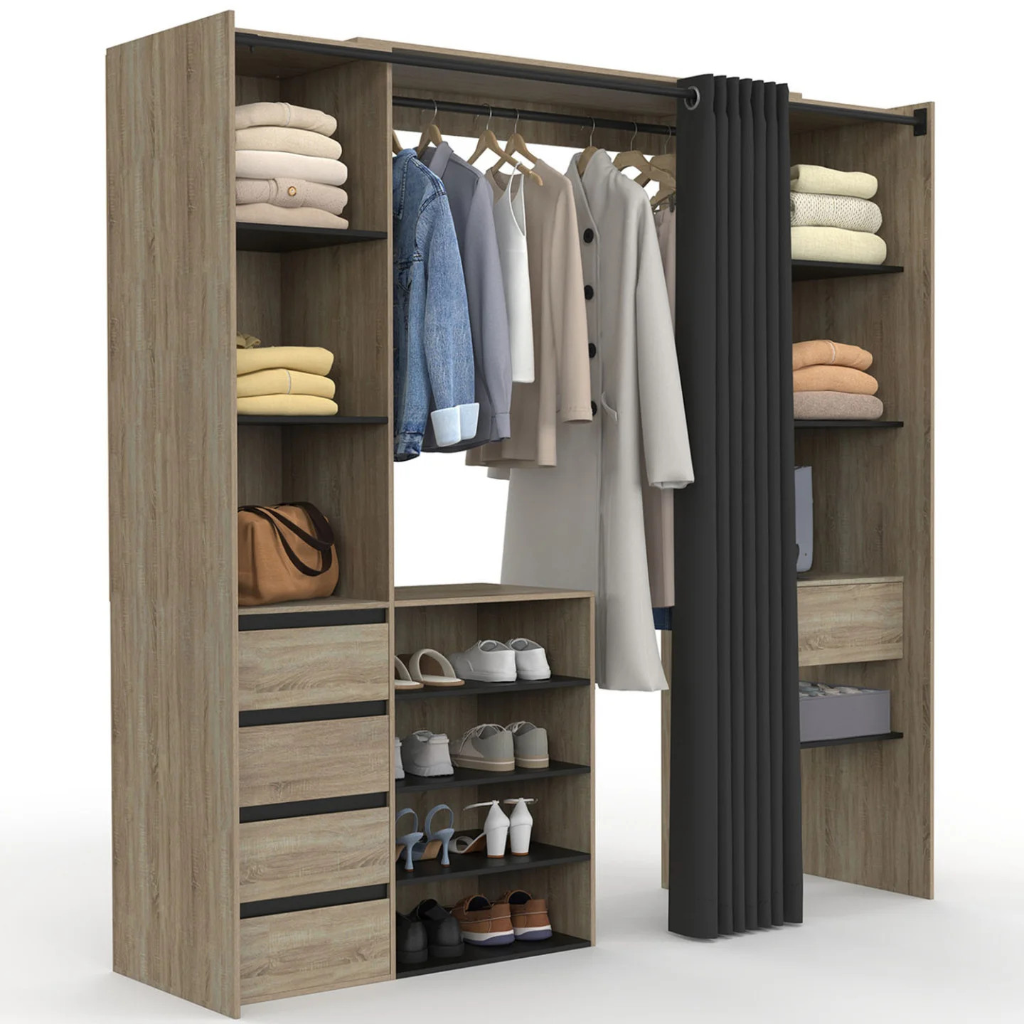 Dressing extensible 120/180 cm hêtre MERYL pour créer un espace suite parentale moderne