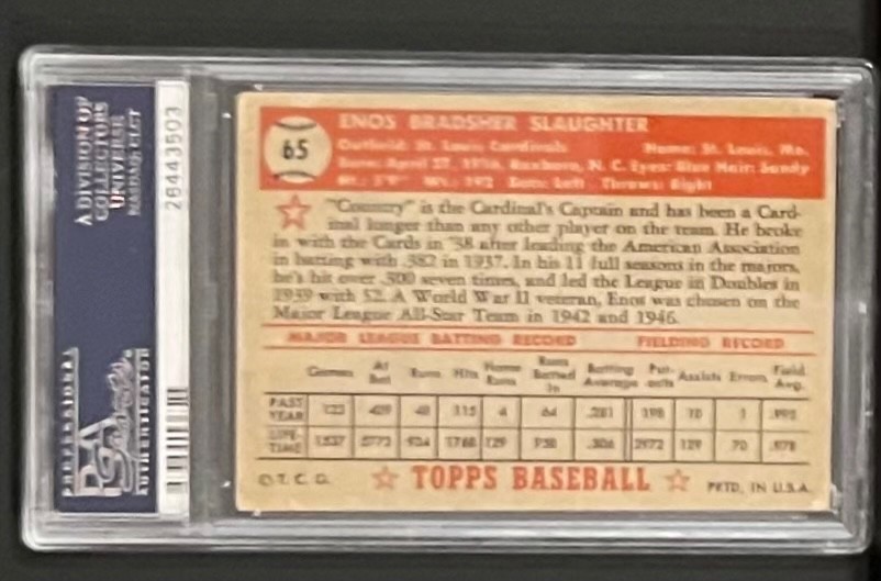 1952 Topps Enos Slaughter #65 PSA3 view 2