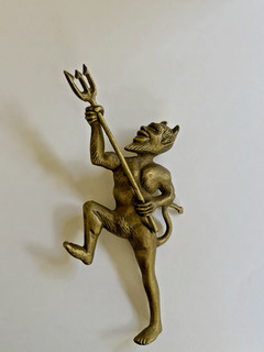 Vtg Brass Satyr Devil Fireplace Damper Pull 8" Gothic Flue Handle Mid Century