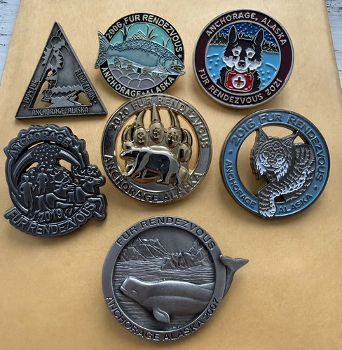 Anchorage Alaska Fur Rendezvous Souvenir Pinback Pin Lot of 7 (1994-2021)