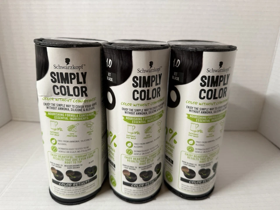 Nuevo PACK de 3 Schwarzkopf Simply Color Jet Negro Tinte de Cabello Color Permanente 1.0 Foto 3 de 4