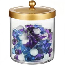 50 Oz Laundry Pods Container Clear with Stainless Steel Lid Gold 
