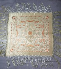 Vintage Traditional Floral Silk Brocade Fringed Piano Shawl 85x83cm