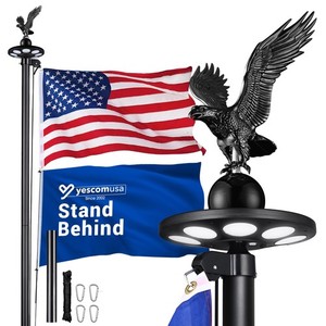 Yescom 20' Sectional Aluminum Flag Pole Kit w/ Solar Light US Flag Eagle Topper