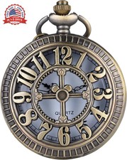 I-MART Retro Antique Bronze Pocket Watch with 31Inches Lobster Clasp Necklace Ch
