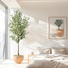 Artificial Olive Tree, 7FT Faux Olive Tree with Pot, 84in Faux Plants Indoor ...