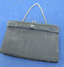 Vintage After Five Black Fabric Satin Clutch Bag Gold Chain Bow USA 1950s-60s