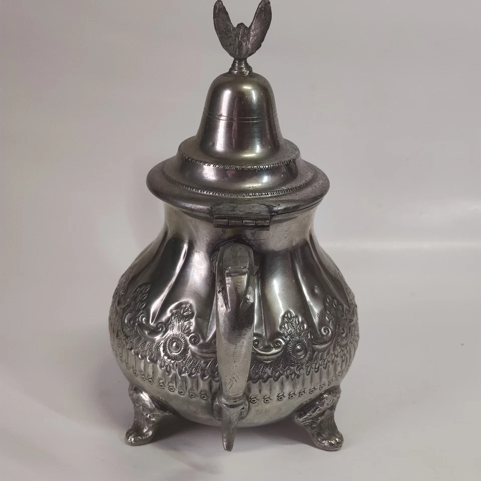 Teiera Marocchina/Araba Vintage di ottone color argento Decorata A Mano 1 Litro - Immagine 3 di 4