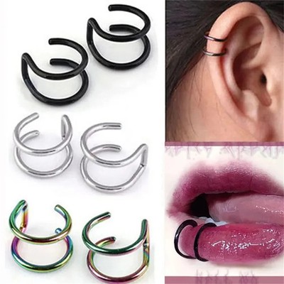 2 Pc Stainless Steel Clip Earrings Women Non Piercing Ear Cuff Jewelry