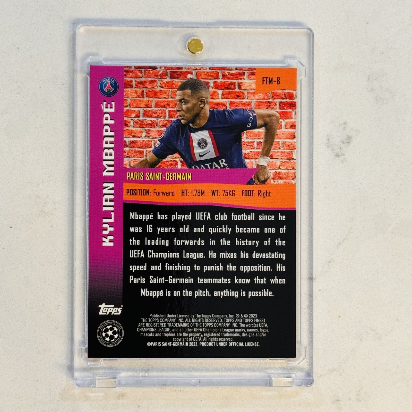 2022-23 Topps Finest Kylian Mbappe The Man Purple Refractor /299 #FTM-8 view 2