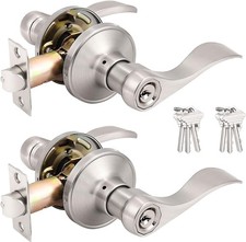 2 Pack Modern Satin Nickel Keyed Alike Door Levers with Elegant Wave Design