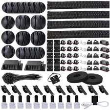 Cord Management Organizer Kit 4 Cable Sleeve split with 41Self 152 PCS, Black 