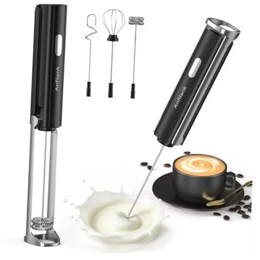 Handheld Milk Frother Wand with Folding Stand, Rechargeable Electric Whisk