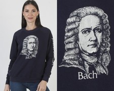 Vintage J.S. Bach Sweatshirt Jerzees Navy Composer AOP Music 50 50 Crewneck M
