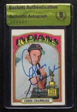 BAS 1972 Topps Chris Chambliss #142 Authentic Auto ow6