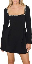 Mini Dresses Pearl Square Neck Ruffle Hem Short Dress Party Club Elegant Dresses