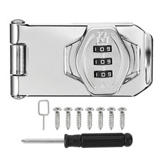 Password Rotary Hasp Locks 3-Digit Cabinet Locks with Screwdriver 3" Silver