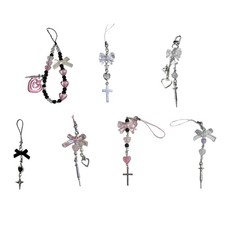 Sweet Heart Cross Bead Pendant Phone Straps Bag Charm Keys Decoration Chain