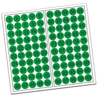 100 PVC Kreise nummeriert Hellgrün 1-100 15mm Klebepunkte Aufkleber Folie