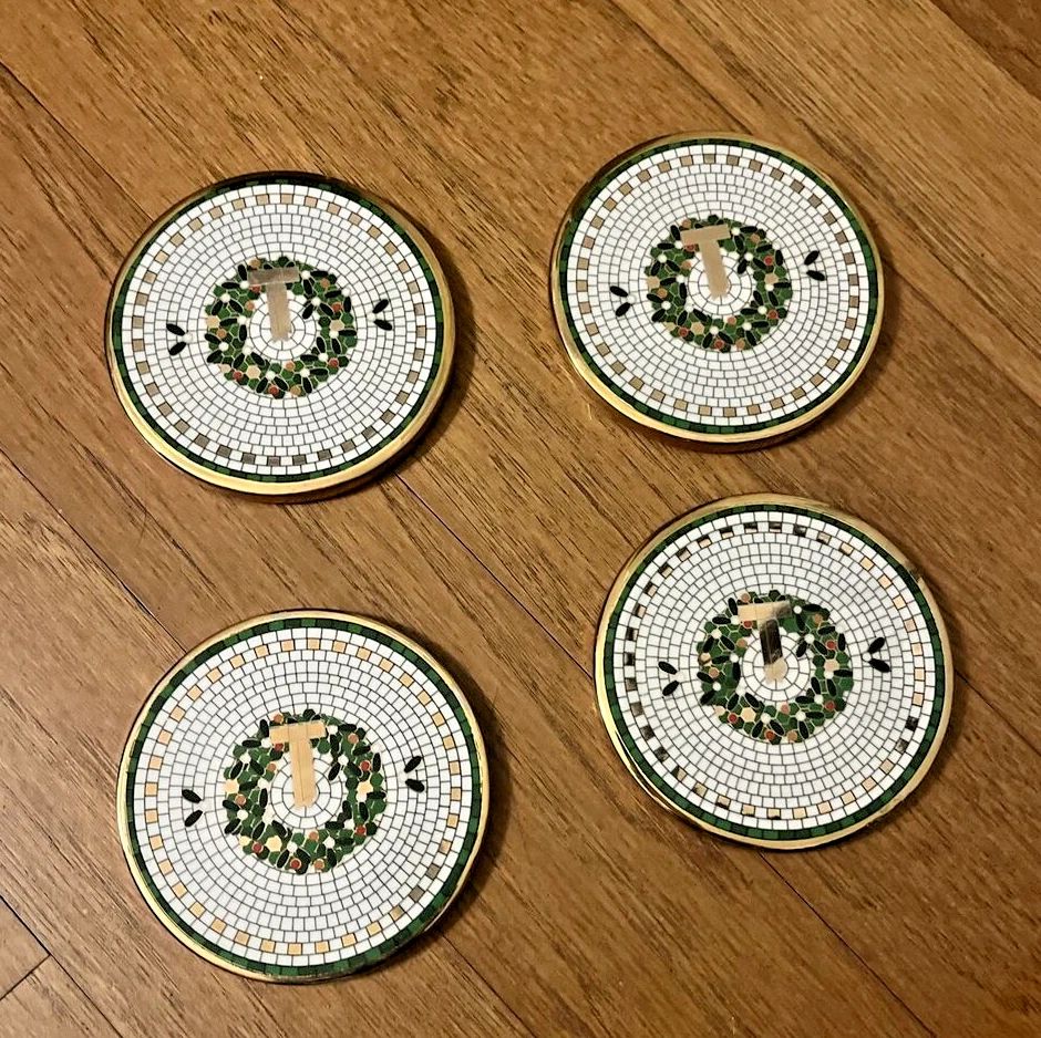 New Anthropologie SET OF 4 Festive Tile Wreath Coasters eBay