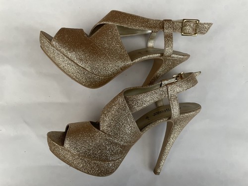 Gorgeous Women's Gold Evening Party Stiletto High Heel Open Toe Shoes UK 7 EU 40 - Picture 2 of 10