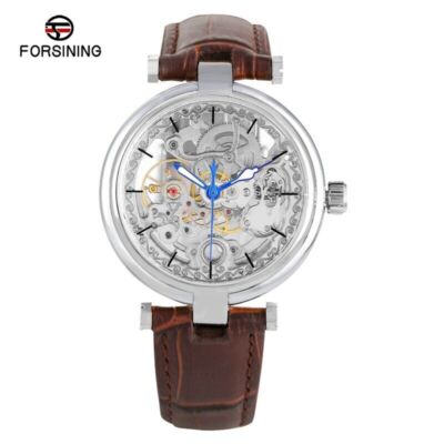 FORSINING Mens Mechanical WristWatch Skeleton Analog Leather Self Winding Luxury