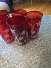 Anchor Hocking Tumblers Glasses Ruby Red White Lilies Vtg Mid Century Juice 6pcs — photo 4