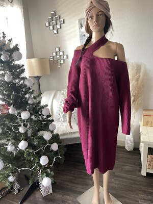 PLUS SIZE SWEATER DRESS Cut Out, Long Sleeve High Neck Size 3X Maroon | eBay
