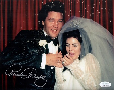 PRISCILLA PRESLEY Signed ELVIS WEDDING 8x10 Photo IN