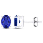 Oval Cut Blue Sapphire September Birthstone Stud Earrings In Sterling Silver 925