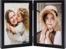 4X6 Double Picture Frames Hinged Folding Photo Frames Vertical Stand Frames (Bla