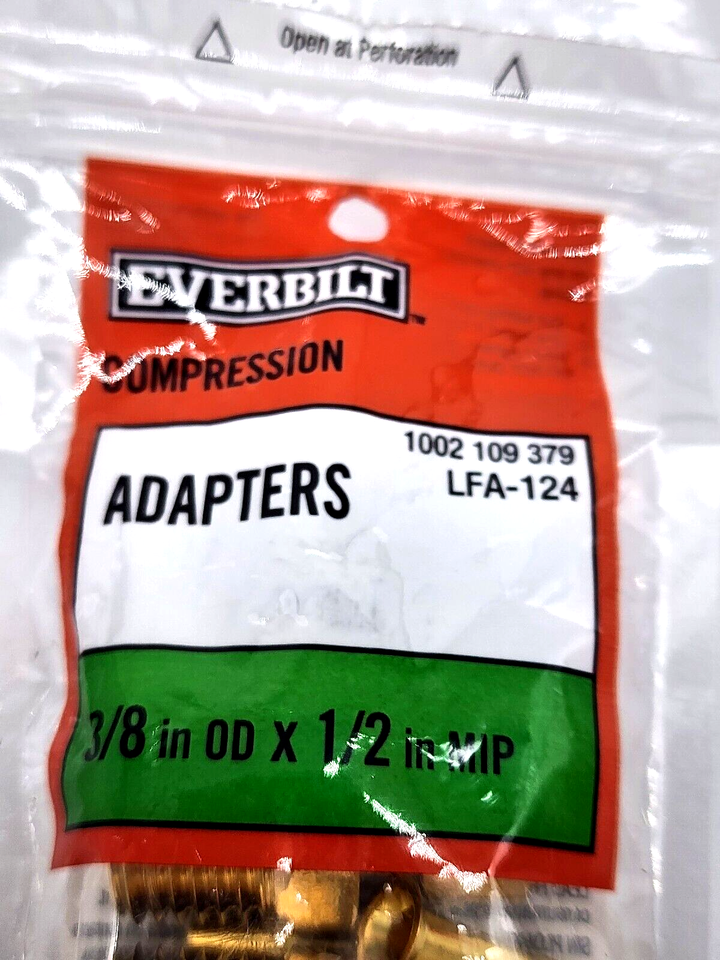 2 Pack Everbilt Compression Adapter Fitting Pipe 3/8 x 1/2 MIP Brass