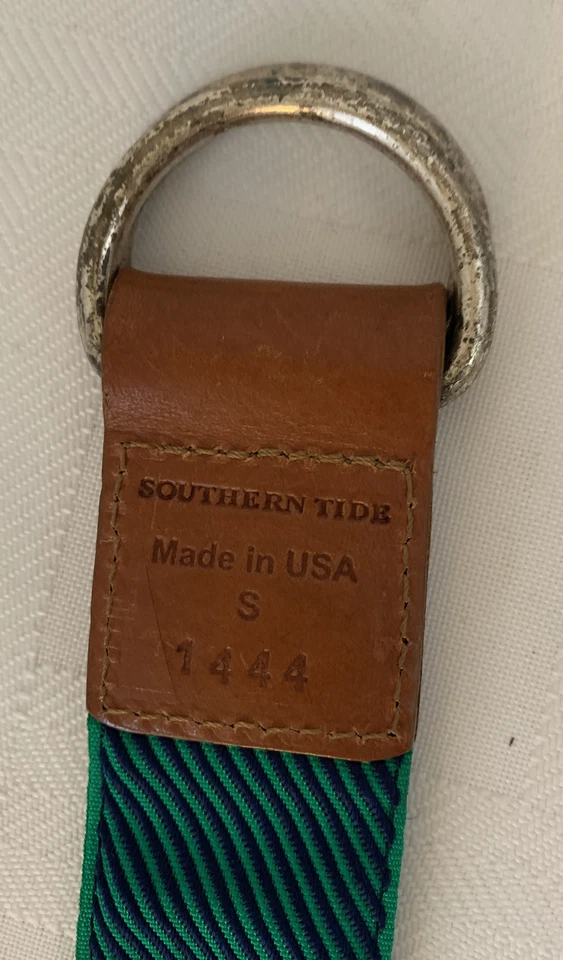 Southern Tide Belt Mens Preppy D Ring Ribbon Fish Logo Brown Green SIze Small - Image 4 of 4