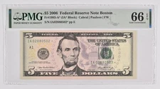 $5 Star * Error Replacement 2006 FRN FR-1993-A * PMG 66 Boston EPQ