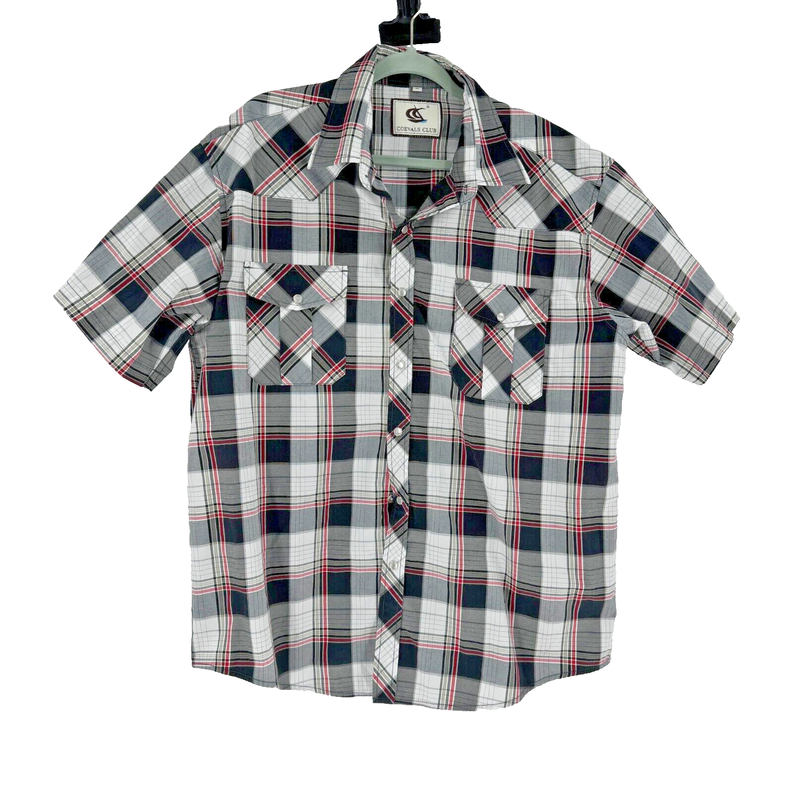 Coevals Club Men's Pearl Snap Shirt Size XL Black Red Plaid Cowboy Western Rodeo
