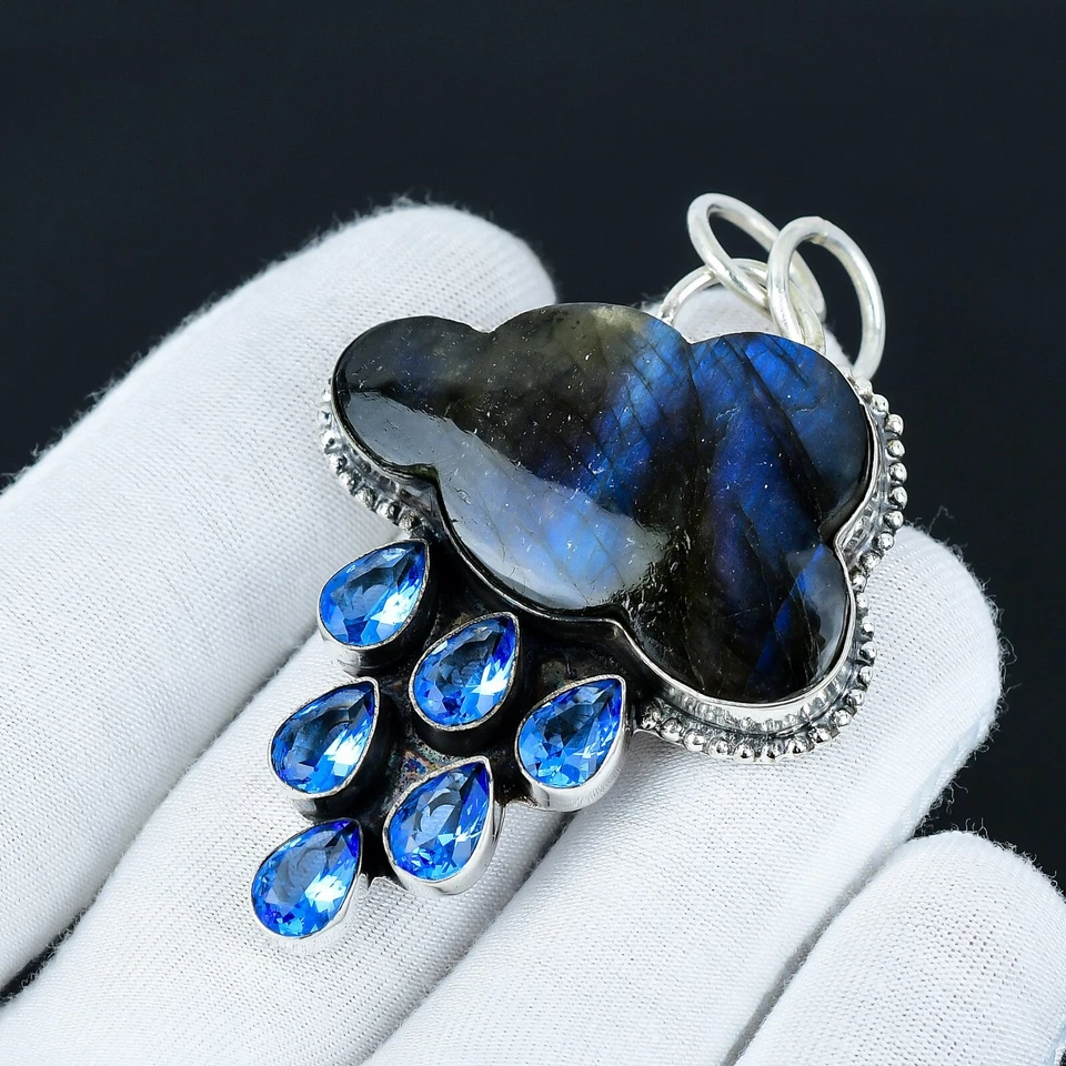 Облачный лабрадорит драгоценный камень серебро 925 пробы кристалл подвеска для любви подарки - Изображение 3 из 4