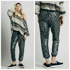 Free People Scintilating Sequin Jogger Pants Leggings Gunmetal Gray Extra Small