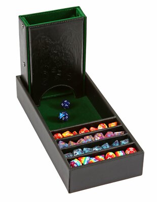 Green/Black Leather Dice Tower and Storage Tray RPG DnD Dungeons Dragons AD&D