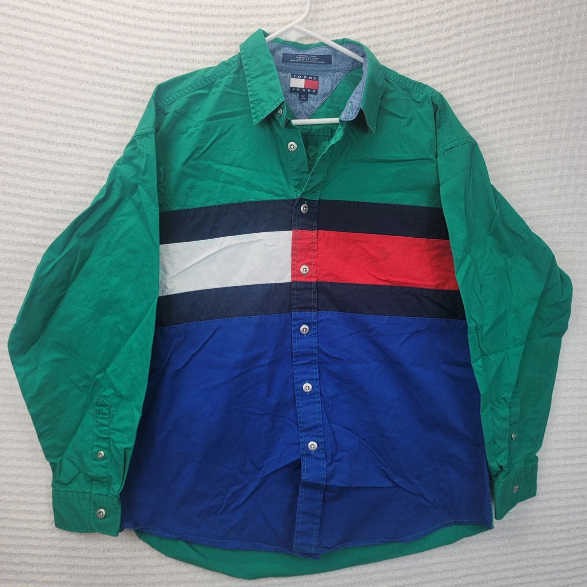 Vintage Tommy Jeans Med Button Down Men s Logo Hilfiger Multicolor Shirt 80 90s