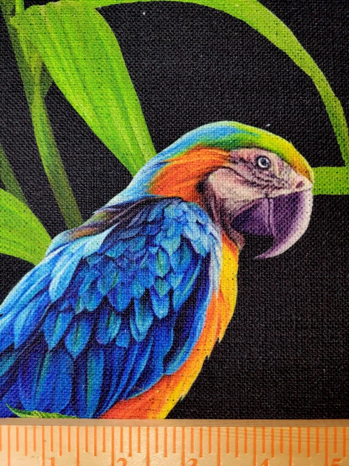 Loros en la selva 54" ancho P Kaufmann algodón/rayón pájaros flacos en negro Foto 2 de 2