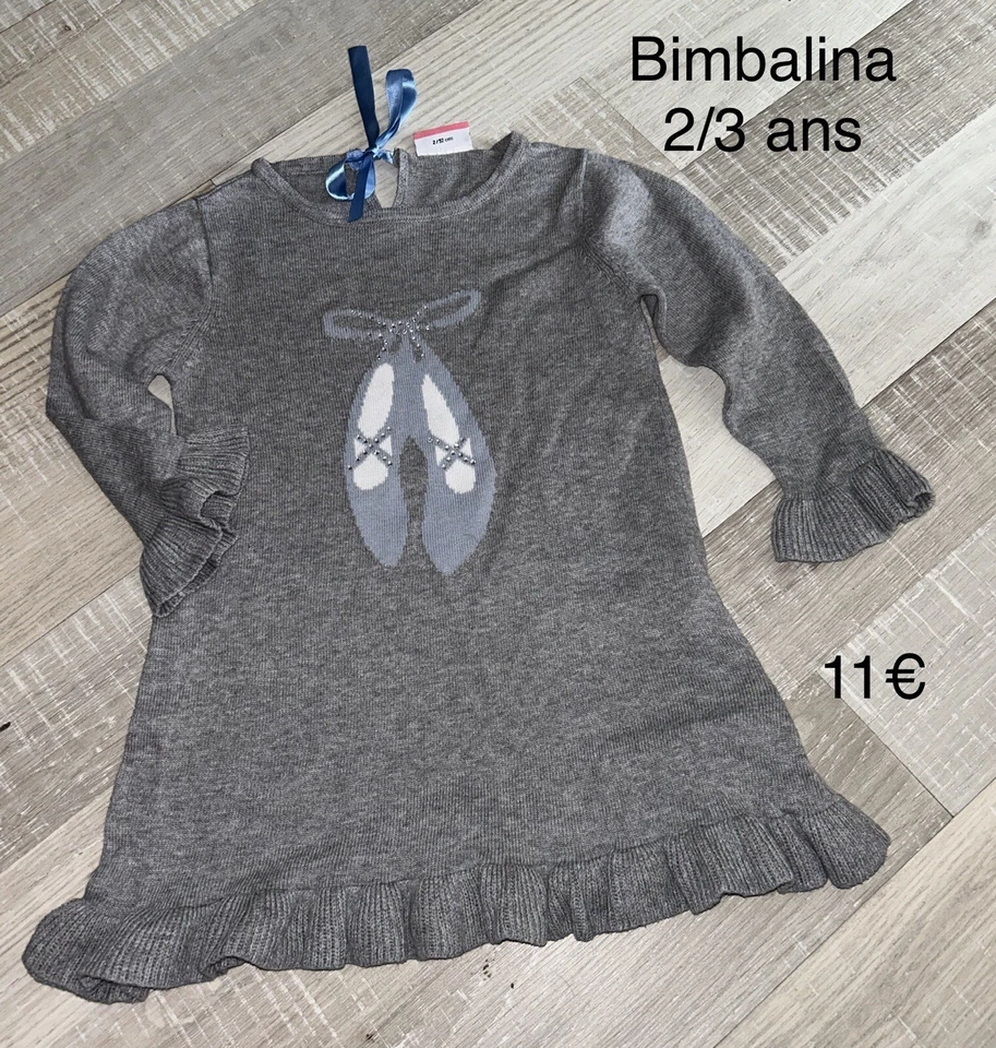 Bimbalina 2 / 3 Ans Fille : Robe Grise Tricot Motif Chaussons - Photo 1/1