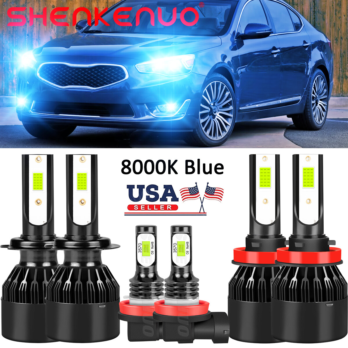 For Kia Cadenza 2014 2015 2016 Combo 8000K LED Headlight+Fog Light