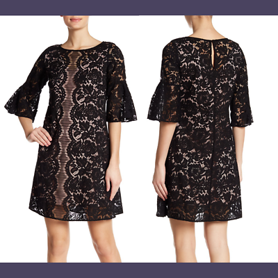 gabby skye black lace dress Gabby Skye Women's 3/4 Bell Sleeve Round Neck Lace Fit & Flare Dress, Black/Ivory/Green,  6 at Amazon Women's Clothing store