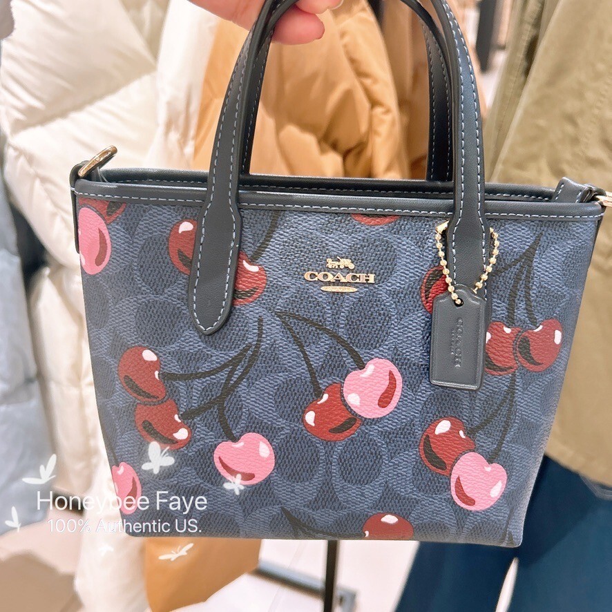 NWT Coach City Mini Tote Bag In Signature Canvas With Cherry Print